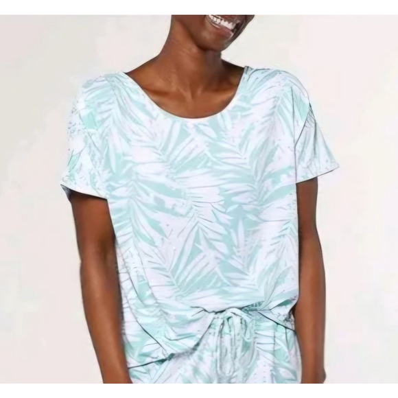 Stan Herman Small Petite Aqua Blue Palm Breeze Soft Lounge Pajama Shirt - Picture 1 of 6